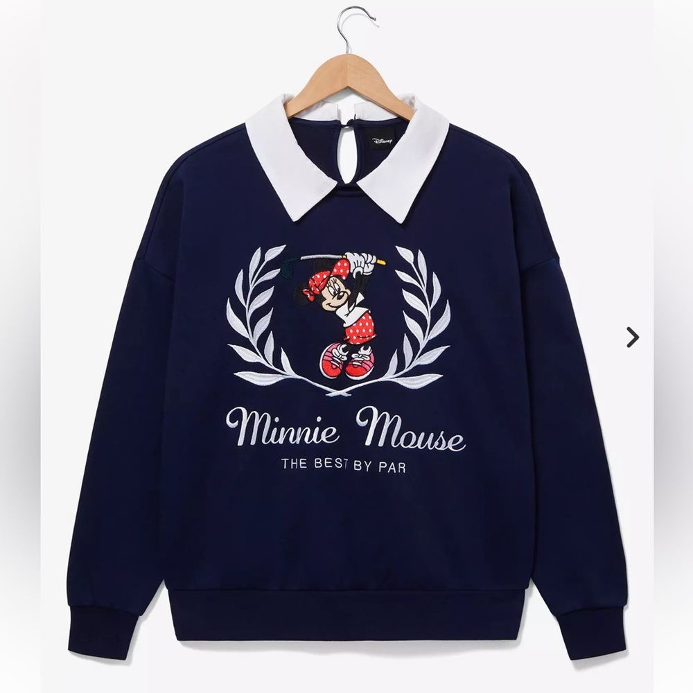 NEW Disney Minnie Mouse Golf Collared Crewneck Sweatshirt